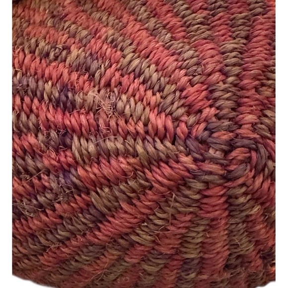 Vintage Woven Sisal Market Tote Bucket Bag Leather Straps Round Striped Boho - Picture 12 of 13